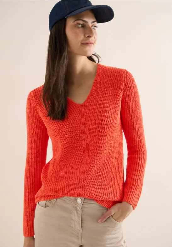 cecil Pullover Struktur Baumwolle V-Ausschnitt Orange