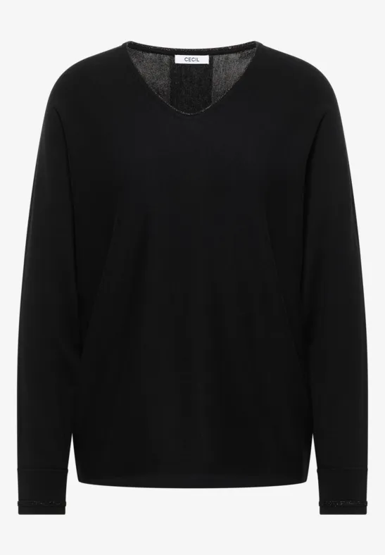 Thumbnail - Cecil Damen Dolman Pullover mit Glitzer in Schwarz, Gr: XXL