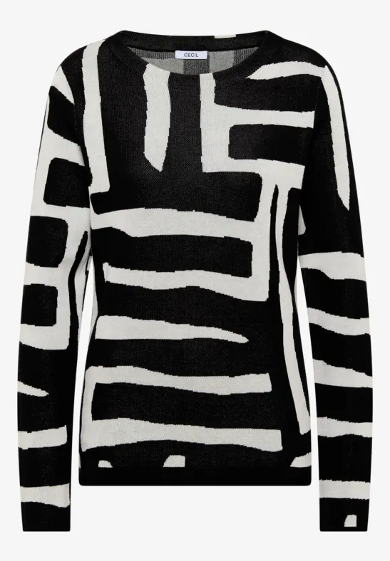 Thumbnail - Cecil Damen Jacquard Pullover in Schwarz, Gr: M