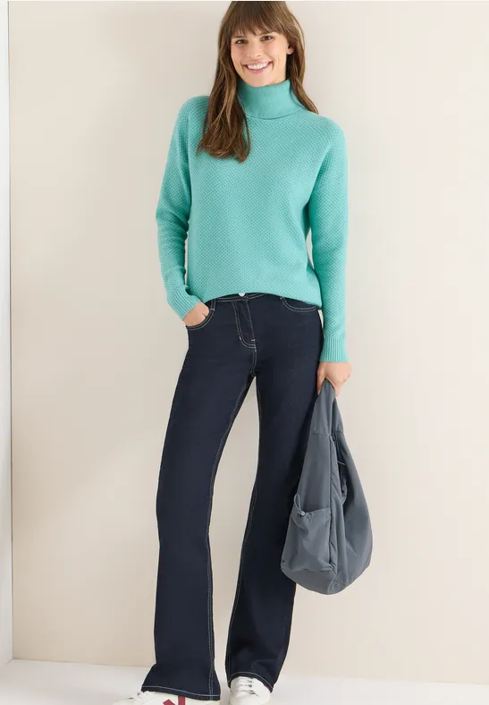 Thumbnail - Cecil Damen Struktur Rollkragenpullover in Blau, Gr: XXL