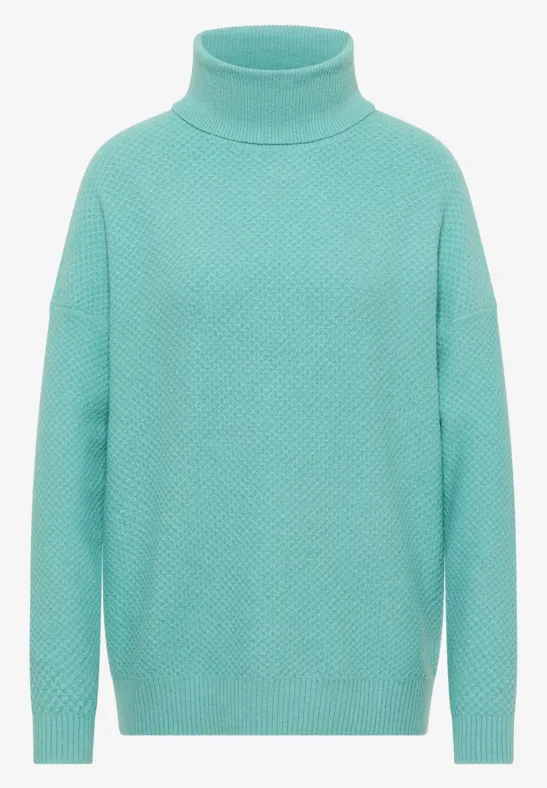 Thumbnail - Cecil Damen Struktur Rollkragenpullover in Blau, Gr: XXL