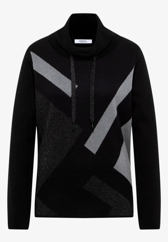 Thumbnail - Cecil Damen Sweatshirt mit Glitzer in Schwarz, Gr: XL