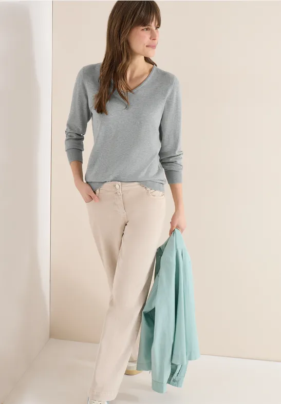 Thumbnail - Cecil Damen Langarm Pullover mit Rippdetail in Grau, Gr: XXL
