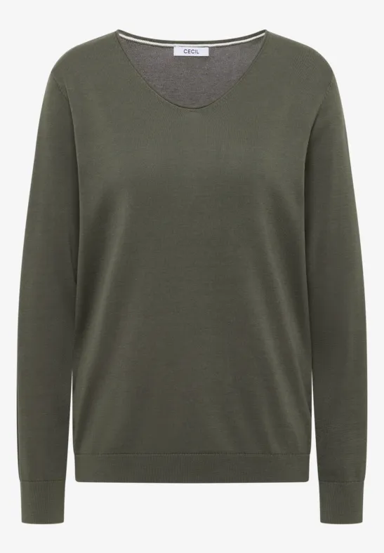 Thumbnail - Cecil Damen Langarm Pullover mit Rippdetail in Grün, Gr: L