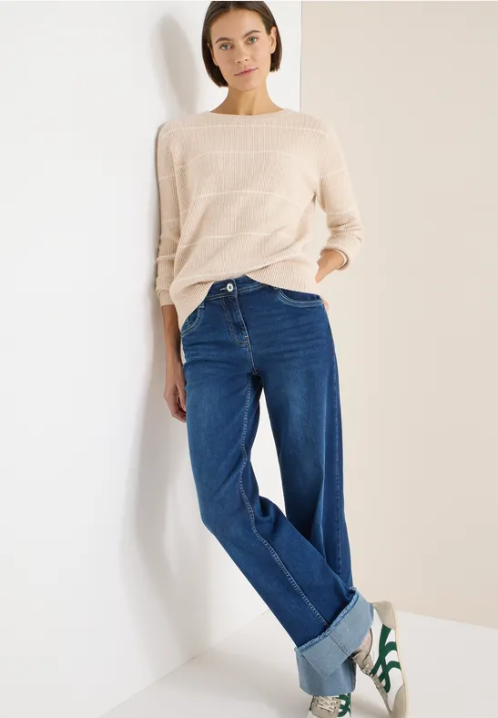 Thumbnail - Cecil Damen Gestreifter Strukturpullover in Beige, Gr: L