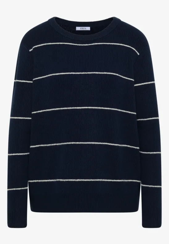 Thumbnail - Cecil Damen Gestreifter Strukturpullover in Blau, Gr: L