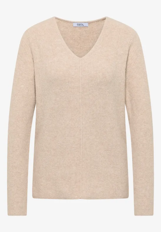 Thumbnail - Cecil Damen V-Neck Pullover in Beige, Gr: XXL