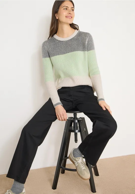 cecil Pullover Colorblock Streifen Baumwolle Grün