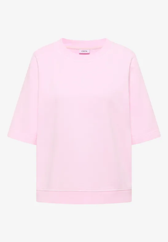 Thumbnail - Cecil Damen Kurzarm Sweatshirt im Garment dye Look in Rosa, Gr: S