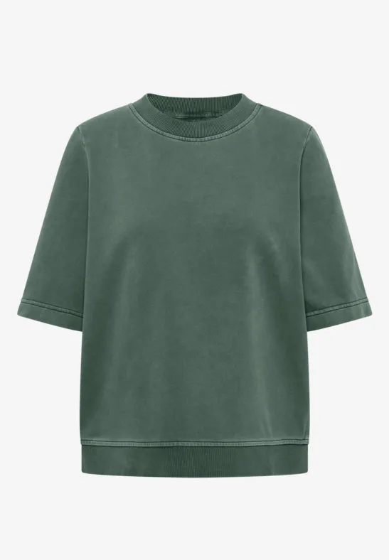 Thumbnail - Cecil Damen Kurzarm Sweatshirt im Garment dye Look in Grün, Gr: XL