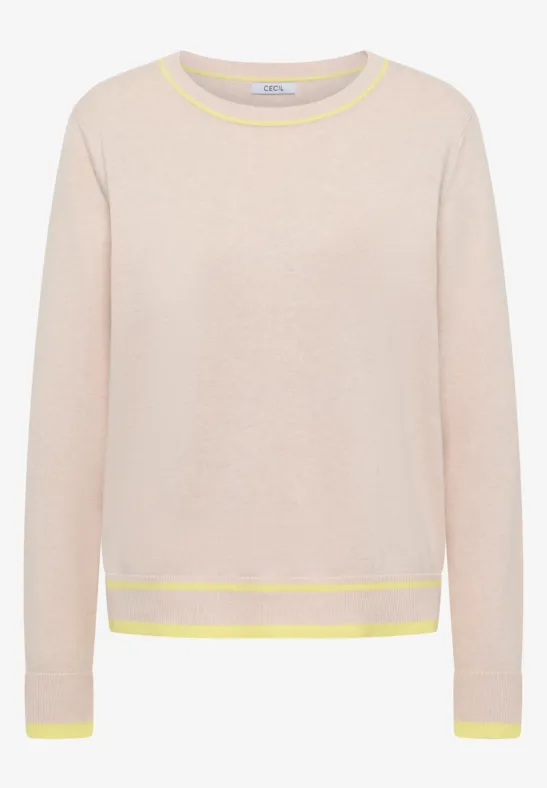 Thumbnail - Cecil Damen Pullover mit Kontrastdetails in Beige, Gr: XXL