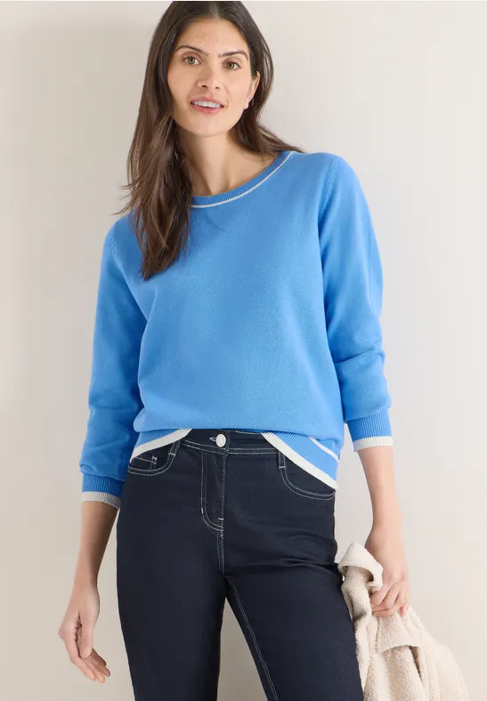 Thumbnail - Cecil Damen Pullover mit Kontrastdetails in Blau, Gr: XS