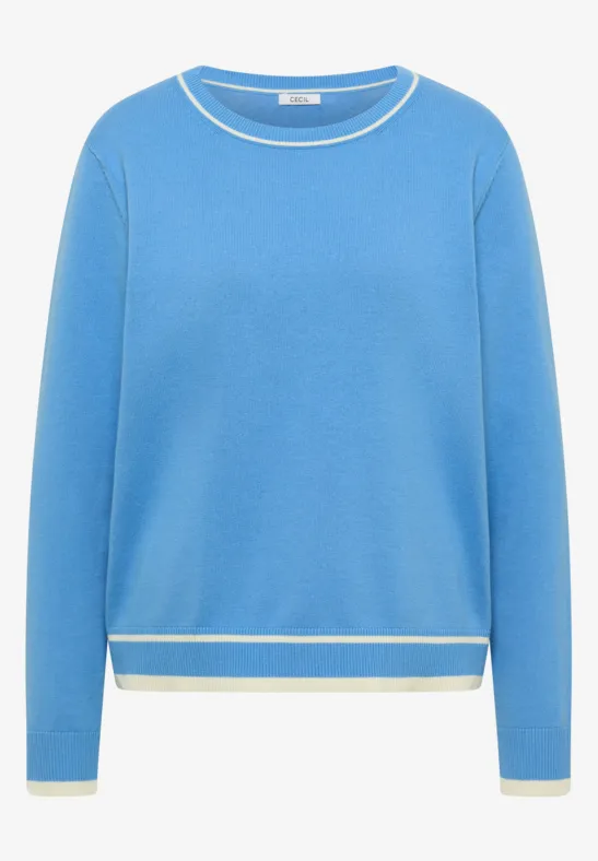 Thumbnail - Cecil Damen Pullover mit Kontrastdetails in Blau, Gr: XS