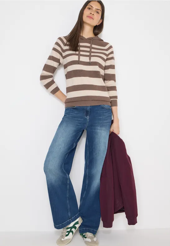 cecil Hoodie Streifenmuster Baumwolle Braun