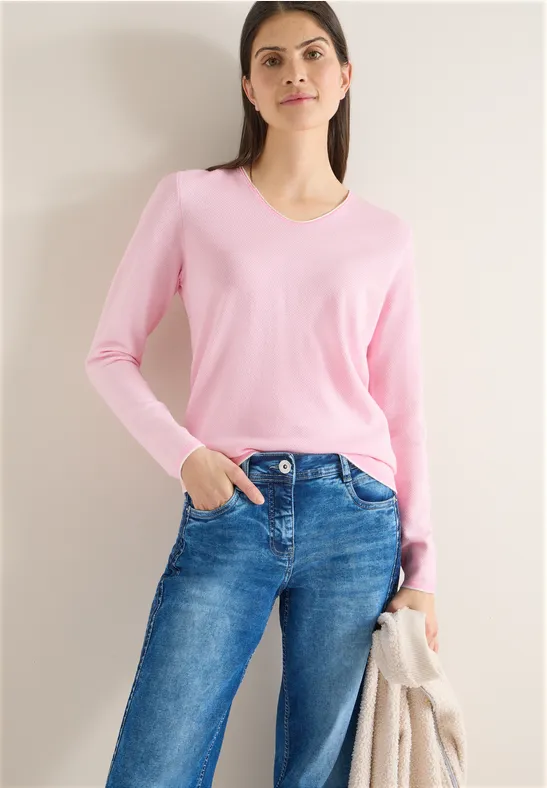 cecil Two Tone Pullover V-Ausschnitt Viskose Rosa