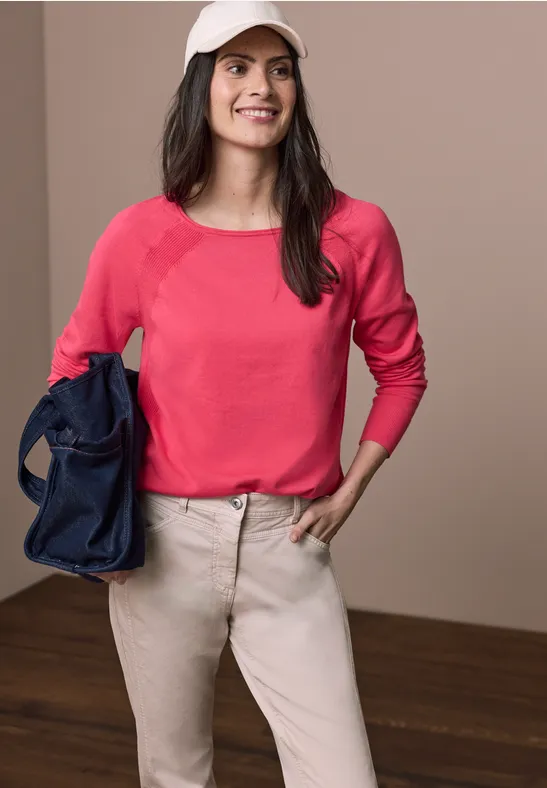 cecil Pullover Strukturdetail U-Boot-Ausschnitt Baumwolle Rot