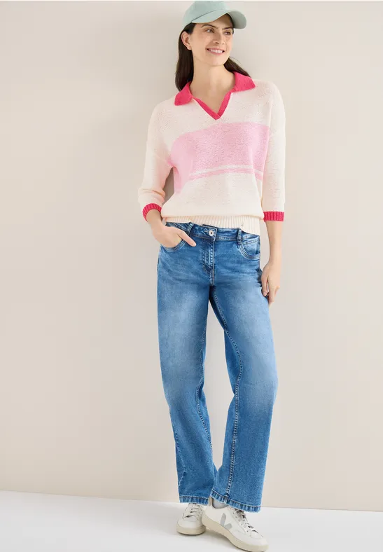 Thumbnail - Cecil Damen Polo Pullover in Rosa, Gr: XXL