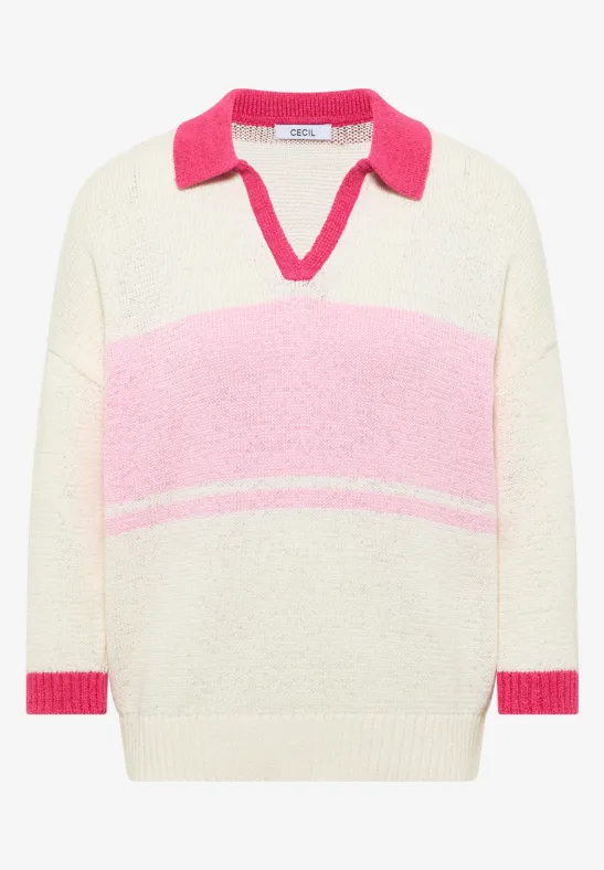 Thumbnail - Cecil Damen Polo Pullover in Rosa, Gr: XXL