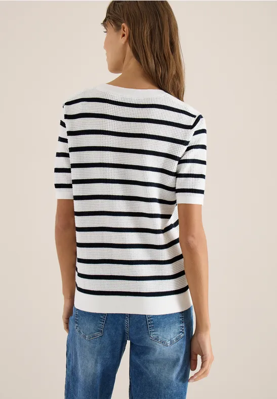 Kurzarm Pullover mit Struktur und Streifen günstig online kaufen