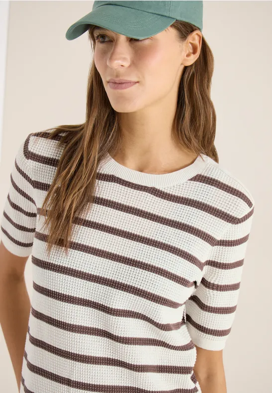 CECIL Kurzarm Pullover mit Struktur und Streifen günstig online kaufen