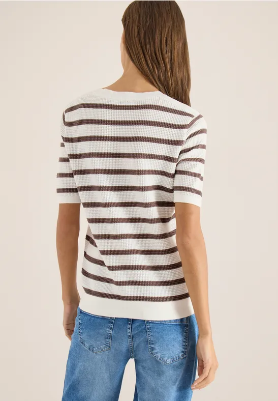 CECIL Kurzarm Pullover mit Struktur und Streifen günstig online kaufen