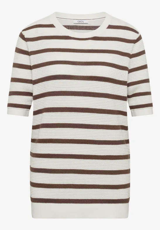 Thumbnail - Cecil Damen Kurzarm Pullover mit Struktur und Streifen in Beige, Gr: L