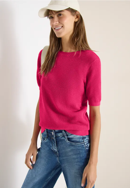 cecil Pullover Kurzarm Struktur Baumwolle Pink