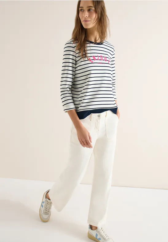 Thumbnail - Cecil Damen 3/4-Arm Sweatshirt mit Streifenmuster in Blau, Gr: S