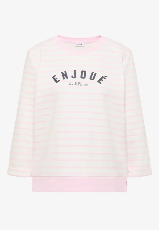 Thumbnail - Cecil Damen 3/4-Arm Sweatshirt mit Streifenmuster in Rosa, Gr: XS