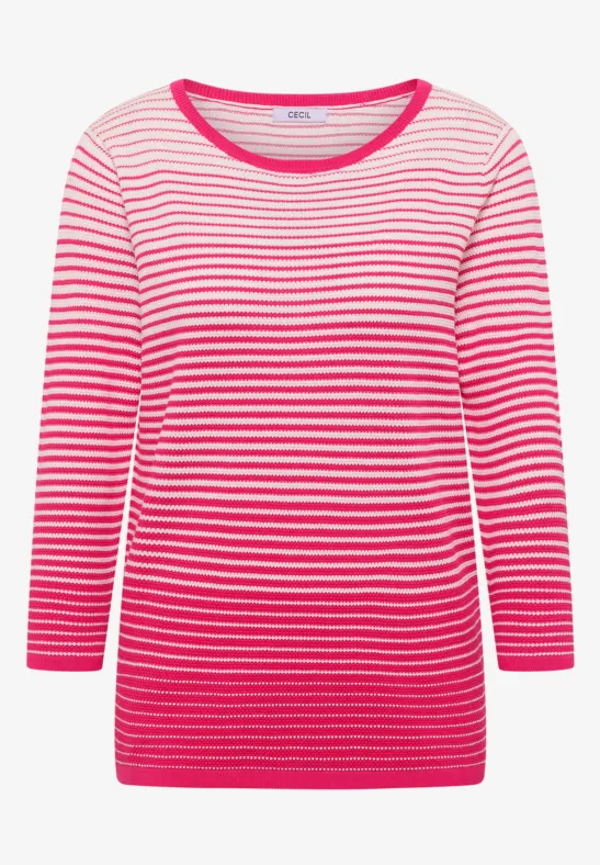 Thumbnail - Cecil Damen Pullover mit Rundhals und Streifen in Pink, Gr: XXL