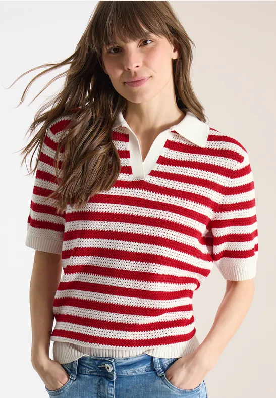 cecil Kurzarm Poloshirt Mesh Polokragen Baumwolle Rot