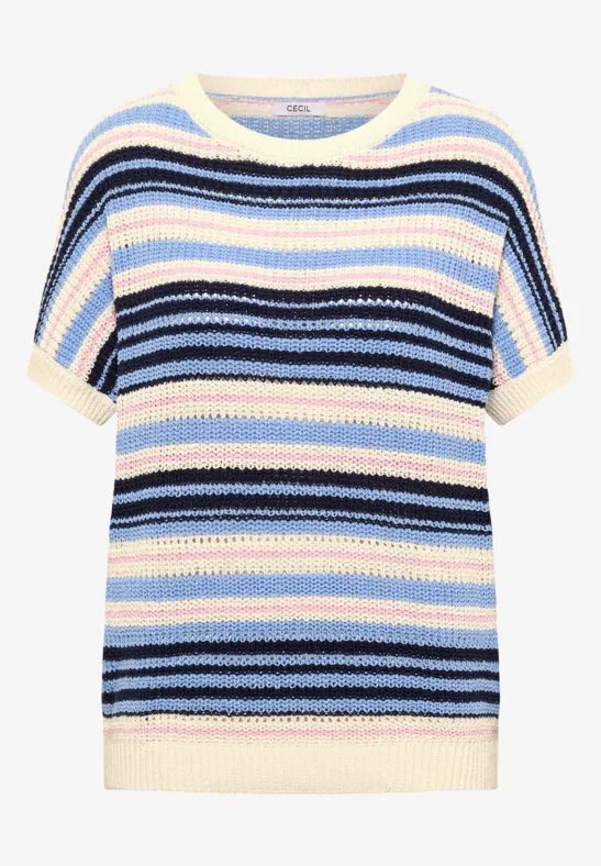 Thumbnail - Cecil Damen Kurzarm Pullover aus Bändchengarn in Blau, Gr: XS