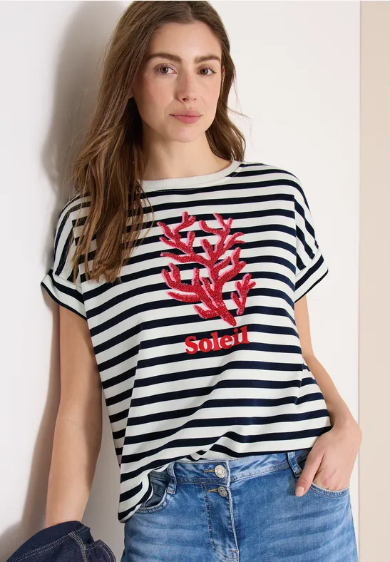 Kurzarm Sweatshirt mit breiten Streifen günstig online kaufen