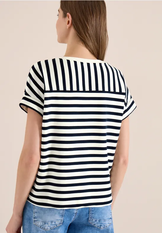 CECIL Kurzarm Sweatshirt mit breiten Streifen günstig online kaufen