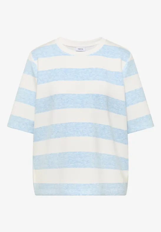 Thumbnail - Cecil Damen Kurzarm Sweatshirt mit Streifen in Blau, Gr: XL