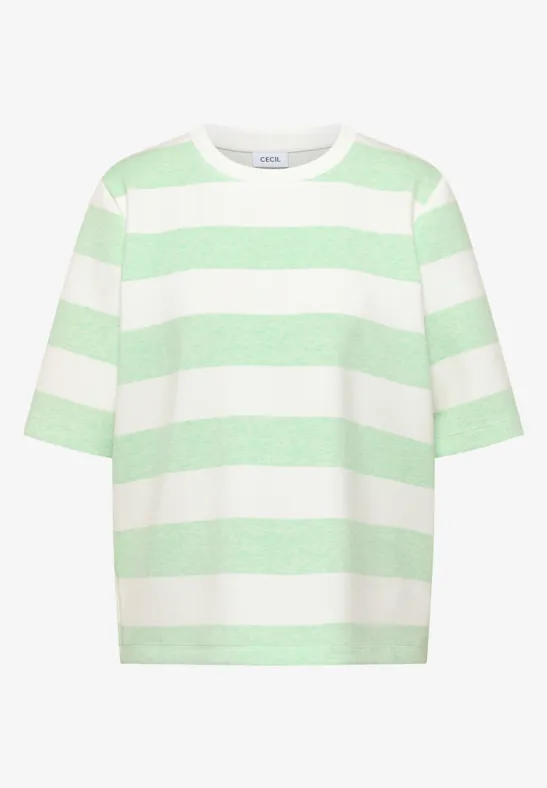 Thumbnail - Cecil Damen Kurzarm Sweatshirt mit Streifen in Grün, Gr: XXL