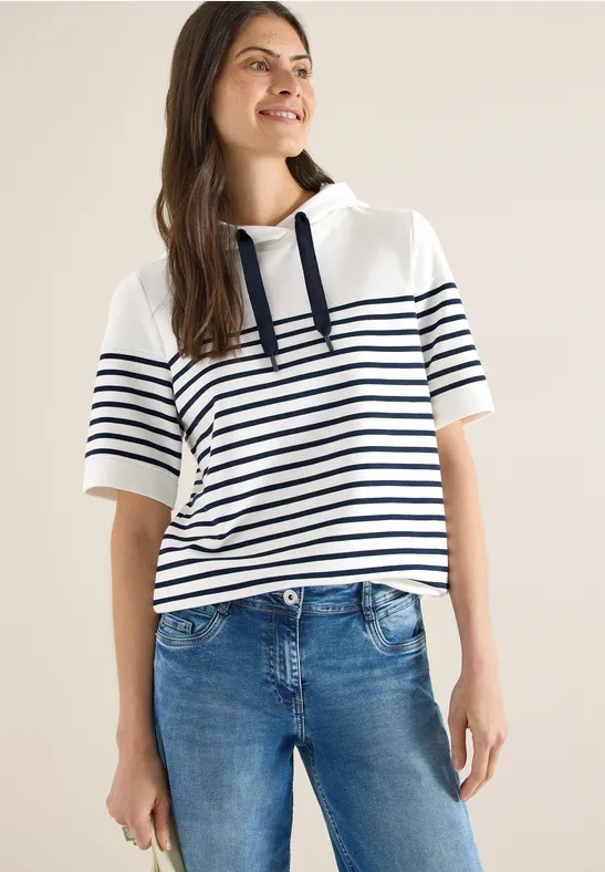 Kurzarm Sweatshirt mit Kapuze und Streifen günstig online kaufen