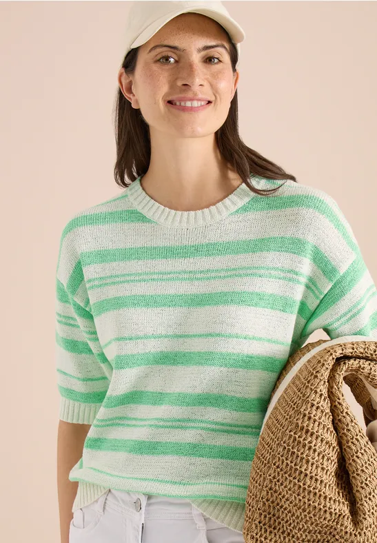 cecil Kurzarm Pullover Mit Streifen Bändchengarn-Optik Baumwolle-Polyester