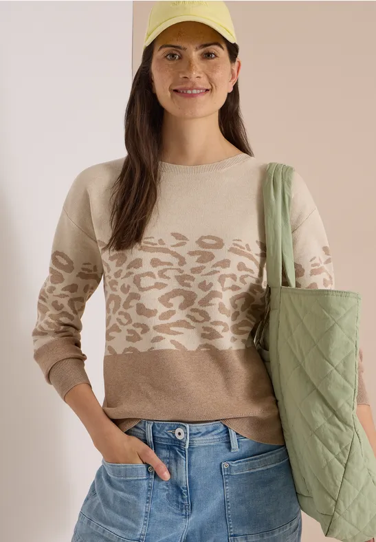 Langarm Pullover mit Leo-Jacquard-Muster
