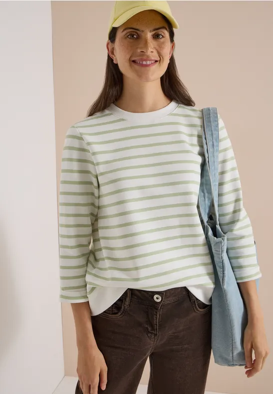 3/4-Arm Sweatshirt mit Rundhals und Streifen