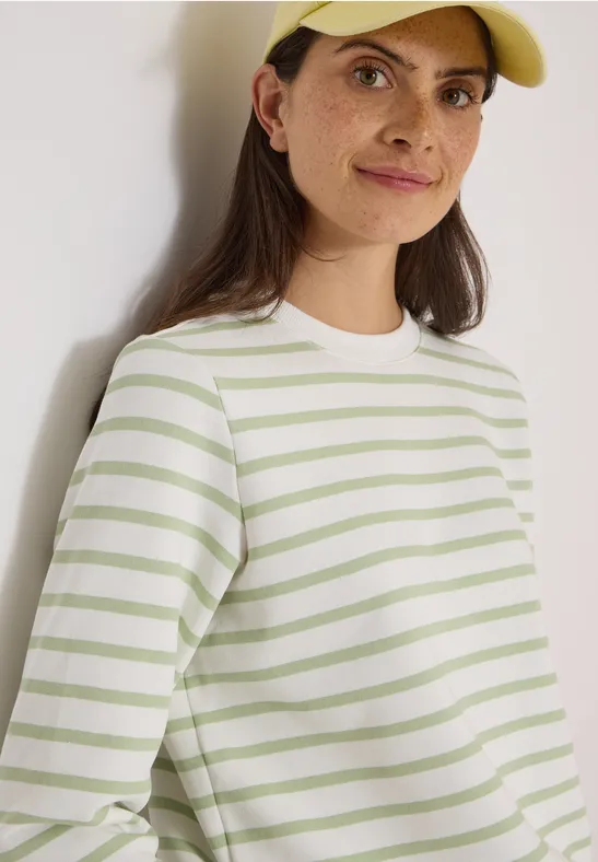 3/4-Arm Sweatshirt mit Rundhals und Streifen