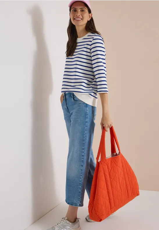 3/4-Arm Sweatshirt mit Rundhals und Streifen
