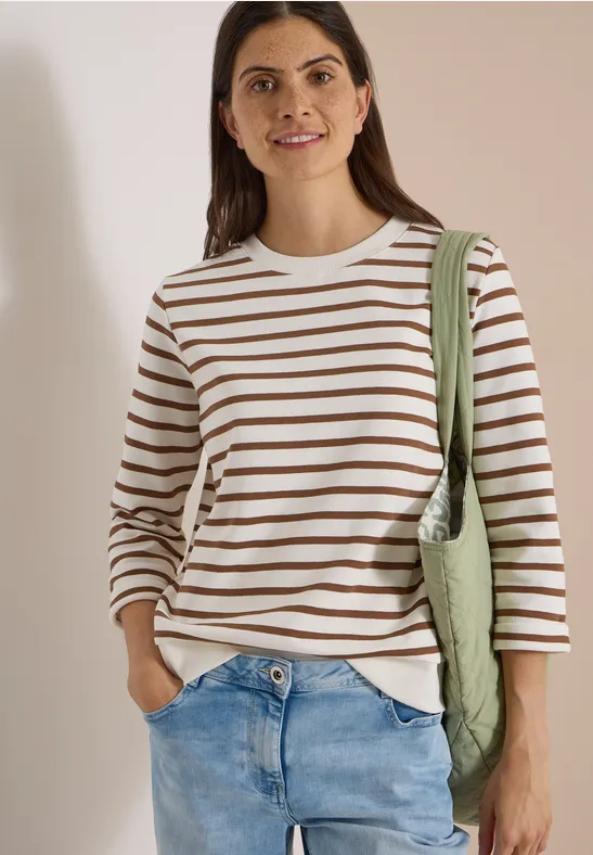 3/4-Arm Sweatshirt mit Rundhals und Streifen