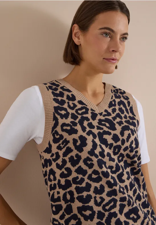 Pullunder mit V-Neck und Leo-Muster