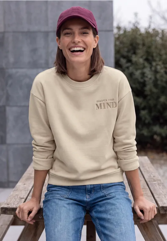 Sweatshirt met ronde hals en opdruk op de rug