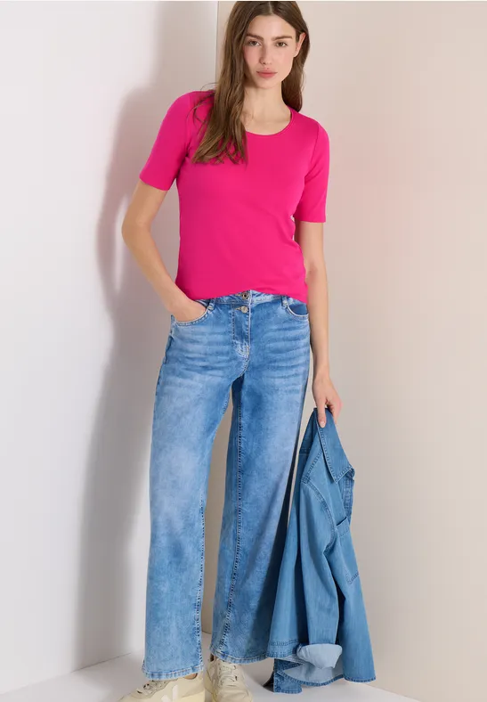 cecil Basic T-Shirt Rundhals Unifarbe Pink