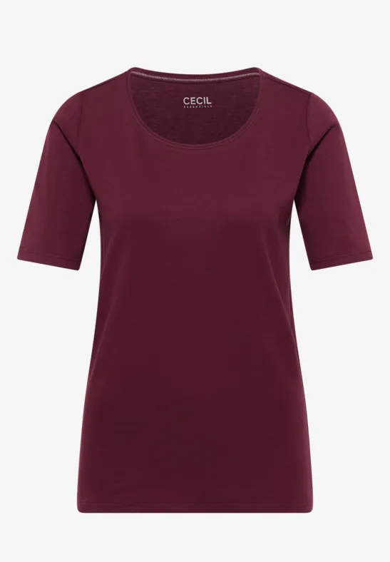 Thumbnail - Cecil Damen Basic T-Shirt mit Rundhals in Unifarbe in Rot, Gr: XS