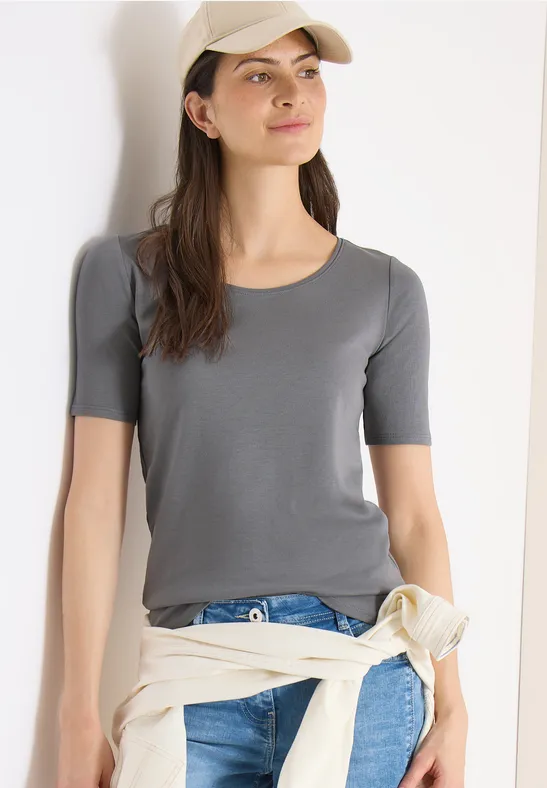 cecil T-Shirt Rundhals Basic Organic Cotton Grau