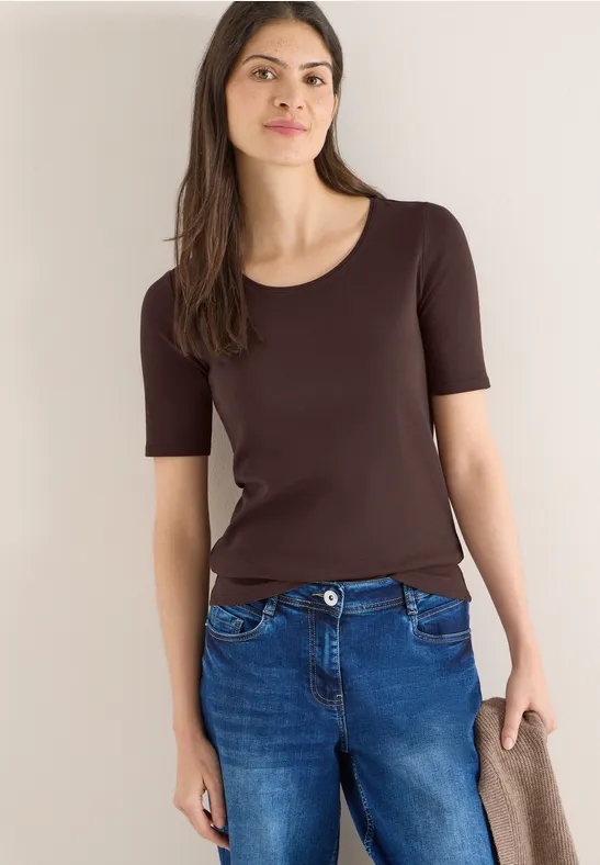 cecil T-Shirt Rundhals Organic Cotton Braun