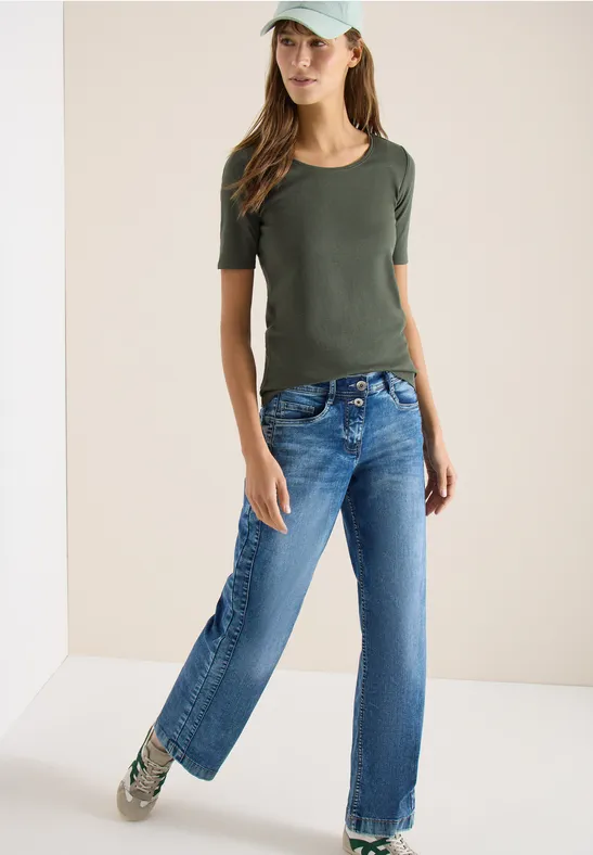 cecil T-Shirt Rundhals Basic Organic Cotton Grün